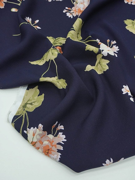 Штапель "Ароматная гортензия " цв.чернильный, ш.1.45м, вискоза-100%, 105гр/м.кв