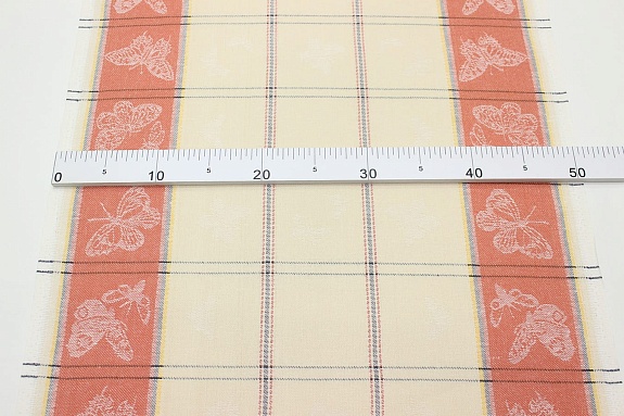 Холст полотенечный жаккард "Бабочки по кайме" цв.терракотовый, ш.0.5м, лен-30%, хл-70%