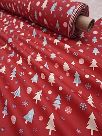 Сатин "Рождественские елочки" цв.винтажно-красный, ш.1.6м, хлопок-100%, 110гр/м.кв