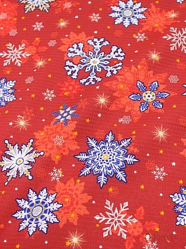 Вафельное полотно "Новогодний снегопад" цв.красный, ш.1.5м, хлопок-100%, 165гр/м.кв