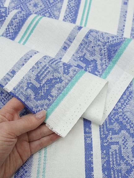 Холст полотенечный жаккард "Вышивка" цв.джинсовый, ш.0.5м, лен-30%, хл-70%, 210гр/м.кв