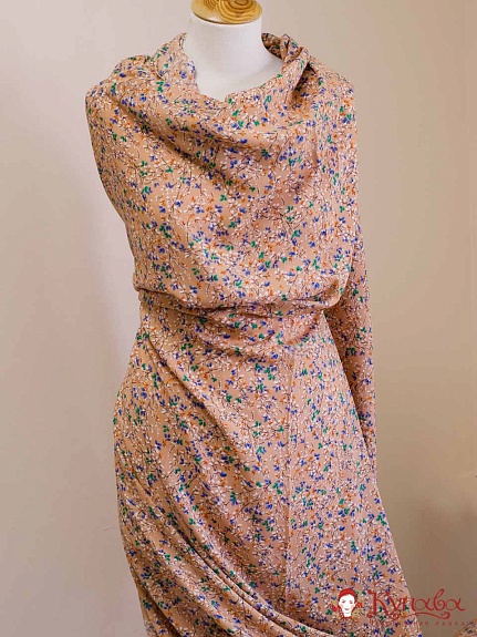 Штапель "Цветущие сады на карамельном", ш.1.4м, вискоза-100%, 90гр/м.кв