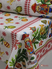 Рогожка "Рождественская сказка" цв.бежевый, ш.1.5м, хлопок-100%, 160гр/м.кв