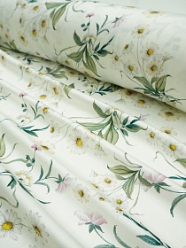 Вискозный атлас (Digital) "Ромашковое лето" цв.белый, ш.1.5м, вискоза-100%, 120гр/м.кв