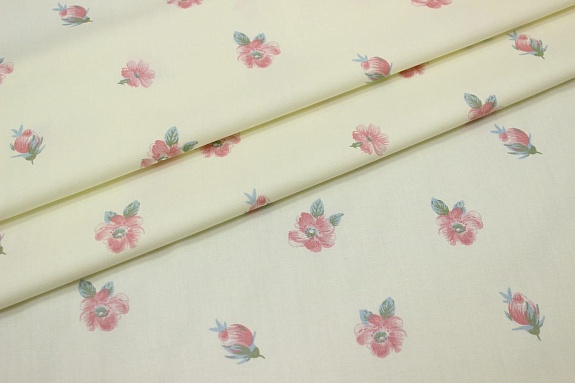 Сатин "Розовый микс - цветочки" цв.шампань, (комп), ш.1.6м, хлопок-100%, 110гр/м.кв