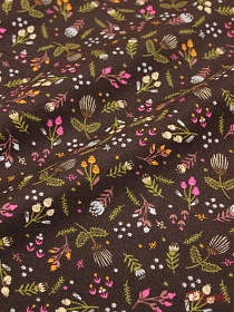 Теплый хлопок "Разнотравье на шоколадно-коричневом", ш.1.45м, хлопок-100%, 160гр/м.кв