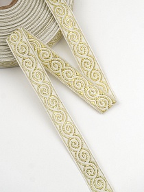 Жак.лента 18мм Золотистые завитки на белом, рис.8681/8