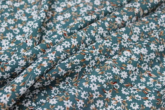 Штапель "Россыпь ромашек" цв.зеленая морская волна, ш.1.47м, вискоза-100%, 90гр/м.кв