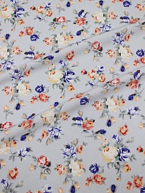 Штапель Премиум "Винтажные букетики из роз на св.серо-фиолетовой дымке", 1.45м, вискоза-100%