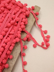 Тесьма "Помпоны" цв.насыщенный коралл, шир.тесьмы без помпона-10мм; помпон Ø-11мм, п/э-100%