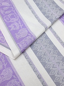 Мерный лоскут Холст полотенечный жаккард "Совы с ромбами" цв.сирень/серо-голубой, ш.0.5м, лен-30%, хл -70%