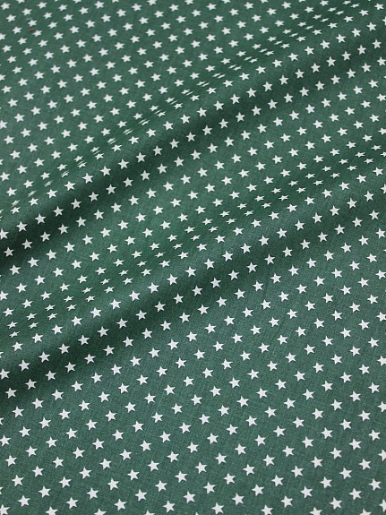 Сатин "Маленькие белые звездочки на хвойно-зеленом", ш.1.62м, хлопок-100%, 110гр/м.кв
