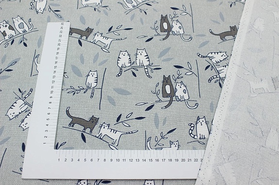 Мерный лоскут (ткань в отрезах) - Рогожка "Кошачье рандеву", ш.1.5м, хлопок-100%, 165гр/м.кв