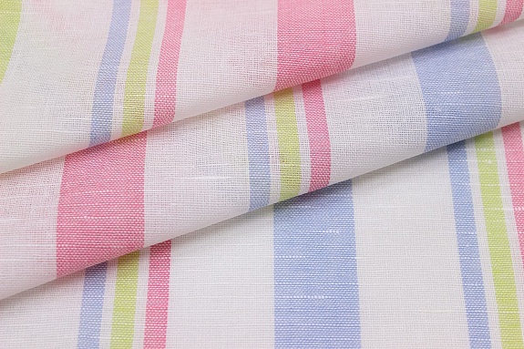 Полулен пестротканый "Полоски" цв.розовый/салатовый/голубой, ш.1.8м, лен-30%, хлопок-70%, 125гр/м.кв