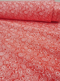 Бязь "Белые огурчики на красном", СОРТ2, ш.1.5м. хлопок-100%, 120гр/м.кв