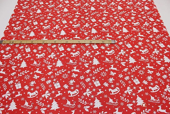 Бязь "Зимнее настроение" цв.красный, ш.1.5м, хлопок-100%, 140гр/м.кв