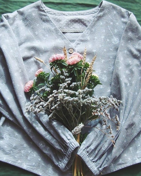 Блузка из теплого хлопка "Одуванчиковый ветер"