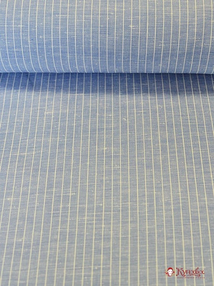 Полулен "Белая полоска на синей джинсе"  ш.1.5 м, лен-50%, хл-50%, 135 гр/м.кв