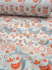 Перкаль Премиум (Digital) "Птицы с орнаментами", ш.1.5м, хлопок-100%, 120гр/м.кв