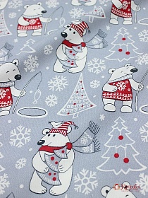 Рогожка "Мишки на рыбалке" цв.серый, ш.1.5м, хлопок-100%, 180гр/м.кв