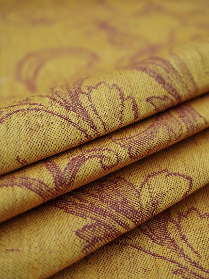 Льняной жаккард "Ренессанс" цв.бордовый/золотисто-желтый, ш.1.7м, лен-100%, 205гр/м.кв