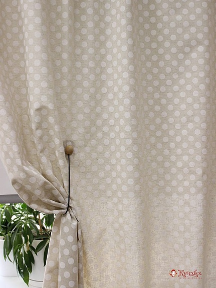 Полулен "Крупный белый горох на суровом", ш.1.5м, лен-30%, хлопок-70%, 140гр/м.кв