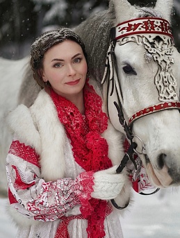 Платье из Рогожки "Мезенская роспись - кони"