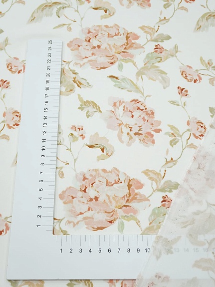Штапель Премиум (Digital) "Майская роза" цв.белый, ш.1.45м, вискоза-100%, 105гр/м.кв