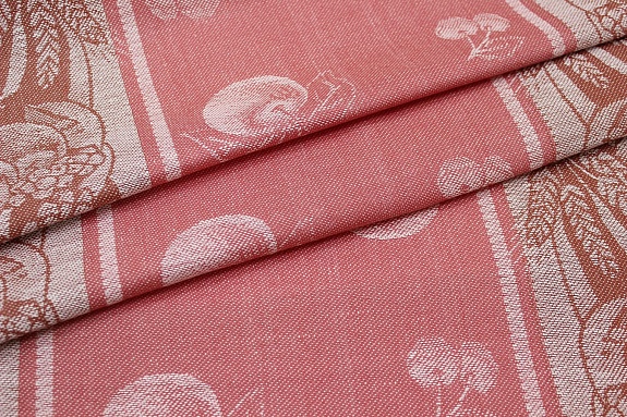 Холст полотенечный жаккард "Урожай" цв.кораллово-розовый/терракотовый, ш.0,5м, лен-30%, хл-70%
