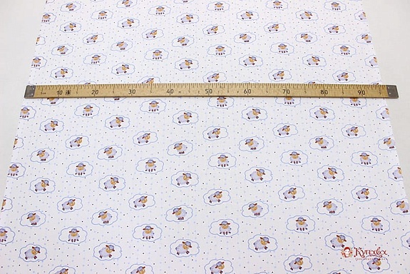 Ситец "Овечки в облачке на белом",  ш.0.95м, хлопок-100%, 100гр/м.кв