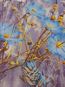 Полулен "Осенний блюз (бирюзовые цветы)", ш.1.5м, лен-30%, хлопок-70%, 140гр/м.кв