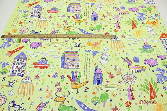 Бязь "Детский рисунок-Калякины фантазии" цв.мохито, ш.1.5м, хлопок-100%, 120гр/м.квВ ОТРЕЗАХ