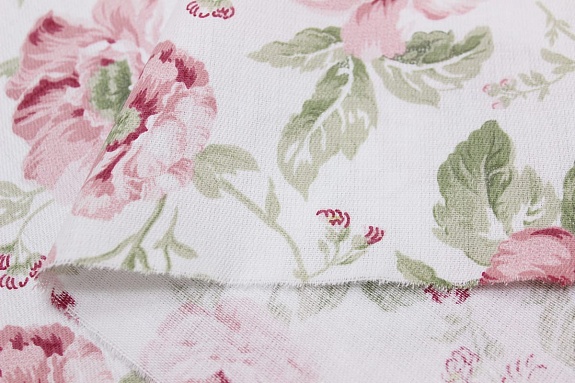 Саржа с пропиткой "Розовые пионы на белом", ВИД2, ш.1.52м, хлопок-100%, 178гр/м.кв