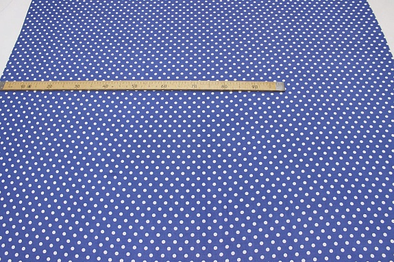 Штапель "Белый горох (9мм)" цв.винтажно-синий, СОРТ2, ш.1.42м, вискоза-100%, 90гр/м.кв