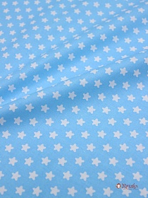 Поплин "Маленькие белые пряничные звездочки на бирюзово-голубом", ш.1,5м, хл-100%,115гр/м.кв
