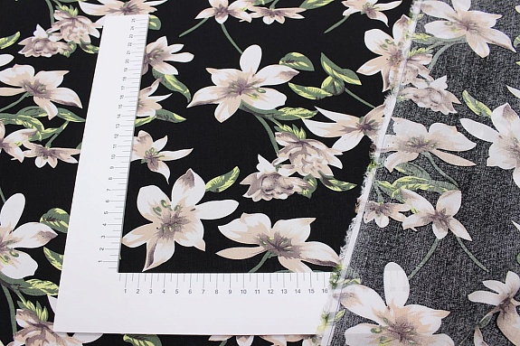 Штапель "Сладкое благоухание" цв.черный, ш.1.45м, вискоза-100%, 100гр/м.кв