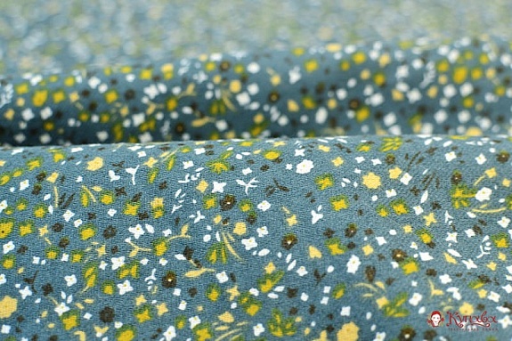 Плательный хлопок с микроворсом "Цветочная карамель" цв.морская волна, ш.1.5м, хл-100%, 140гр/м.кв