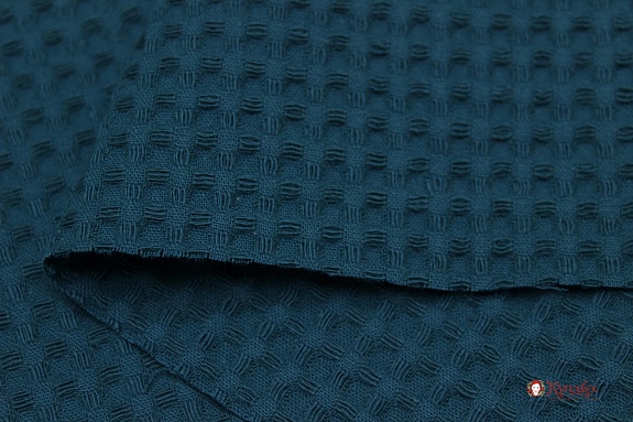 Вафельное премиум-полотно "Italy" цв.Темная бирюзовая морская волна, ш.1.5м, хлопок-100%, 240гр/м.кв
