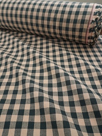 Вареный (стираный) хлопок "Клетка (1.0*1.0см)" цв.темная хвоя/бежевый, ш.2.5м, хл-100%, 115гр/м.кв