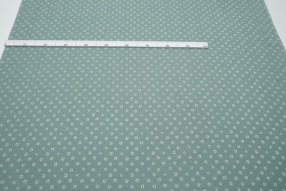 Муслин двухслойный с эф.жатости "Ромашка полевая" цв.винтажная мята, ш.1.4м, хл-100%, 120гр/м.кв