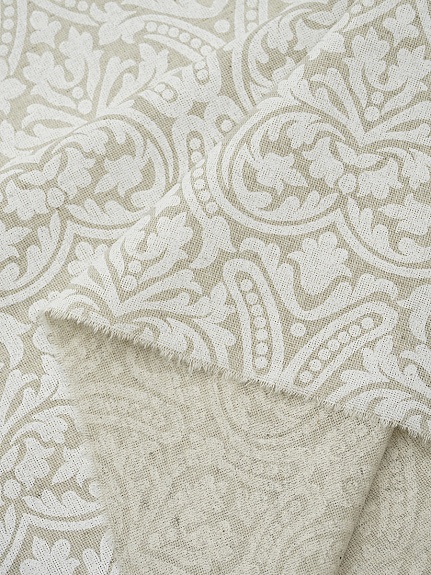 Полулен "Белый орнамент" (на суровом), ш.1.5м, лен-30%, хлопок-70%, 155гр/м.кв