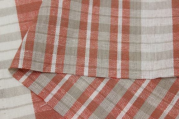 Холст полотенечный "Красно-бежевая клетка с белой полоской", ш.0.5м, лен-30%, хл-70%, 140гр/м.кв