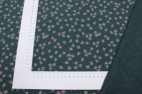Плательный хлопок с микроворс."Россыпь четырехлистников" цв.т.зеленая морская волна, ш.1.48м,хл-100%