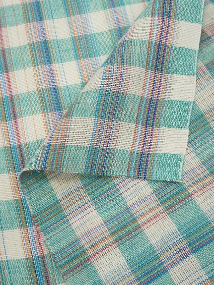 Холст полотенечный "Клетка меланж" цв.изумруд/суровый, ш.0.5м, лен-40%, хлопок-60%, 200гр/м.кв