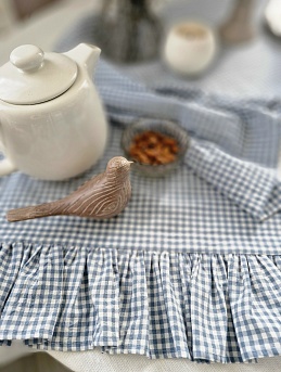 Дорожка из вареного хлопка в клетку в винтажно-голубом цвете