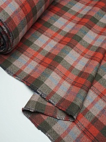 Шерсть пальтово-костюмная Твид "Клетка" цв.красный/зеленый/кофейный, ш.1.5м, шерсть-60%, п/э-40%