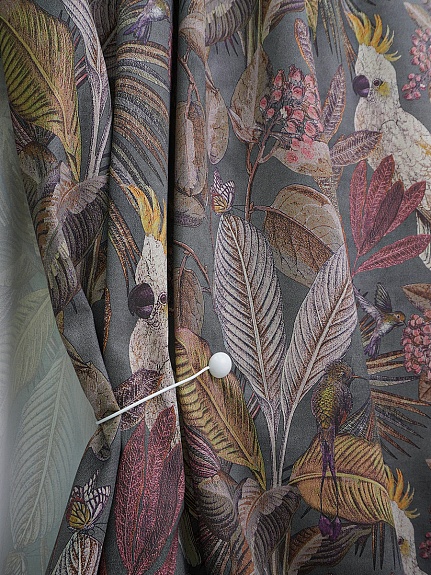 Интерьерный хлопок "Тропический винтаж" цв.т.серый, ш.1.5м, хлопок-100%, 245гр/м.кв