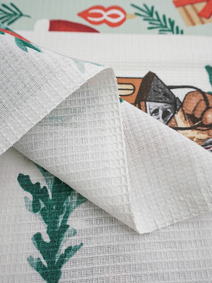 Вафельное полотно "Зимние гномы", ш.1.5м, хл-100%, 150гр/м.кв, раппорт 63см