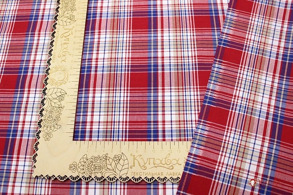 Ткань блузочно-сорочечная "Красно-синяя клетка", ш.1.5м, хлопок-100%, 100гр/м.кв