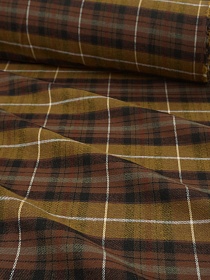 Фуле "Клетка" цв.шоколад/золотистый хаки, ш.1.45м, хлопок-100%, 130гр/м.кв